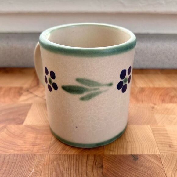 Vintage 70s Handmade Cute Green Blue White Floral Coffee Mug - Picture 4 of 5